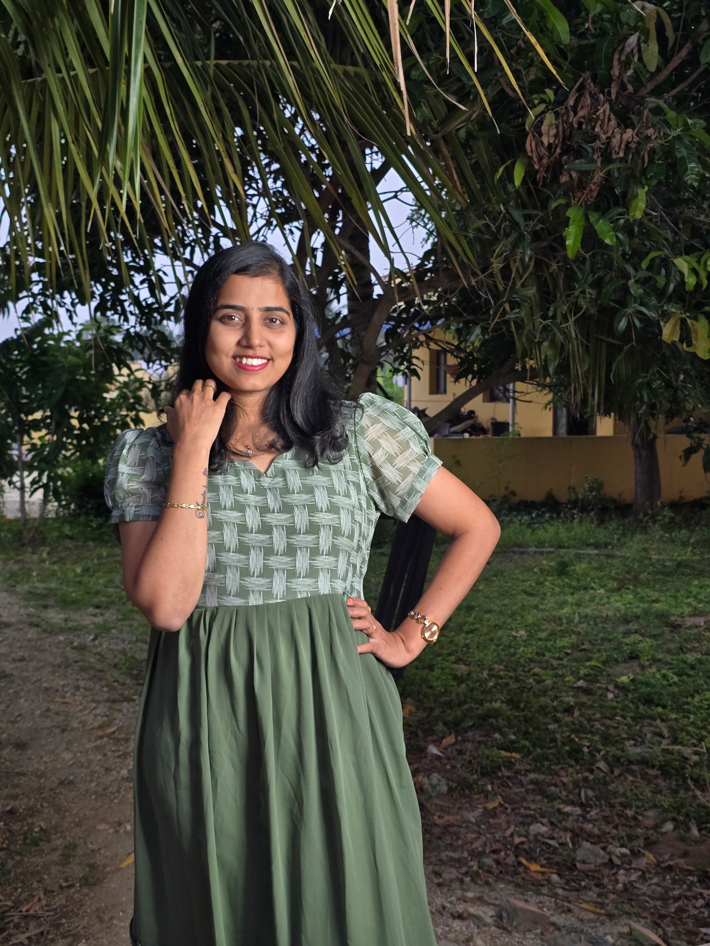 Green dual tone Feeding Maxi with Zip and Full Lining