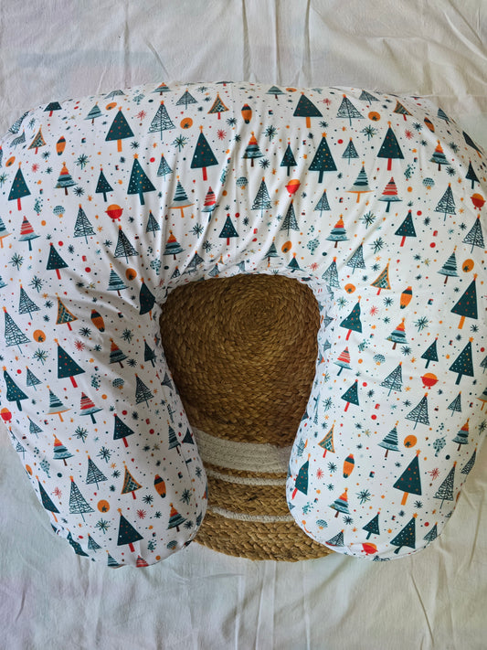 Feeding Pillow - White and Green Christmas Trees