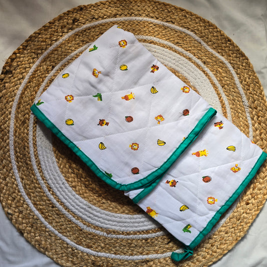 Soft Muslin Blanket for Babies  - Green Animals