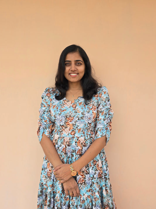 Sky Blue Florals Feeding Maxi with Zip and Full Lining