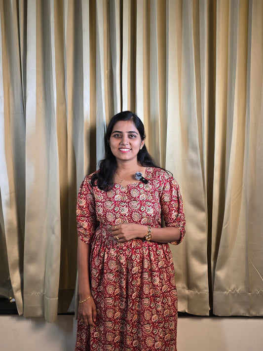 Red Kalamkari Cotton Feeding Maxi with Zip