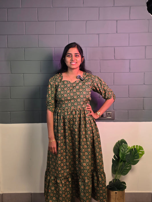 Green Floral Magic Cotton Feeding Maxi with Zip