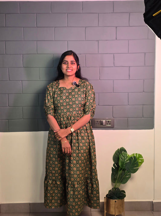 Green Floral Magic Cotton Feeding Maxi with Zip