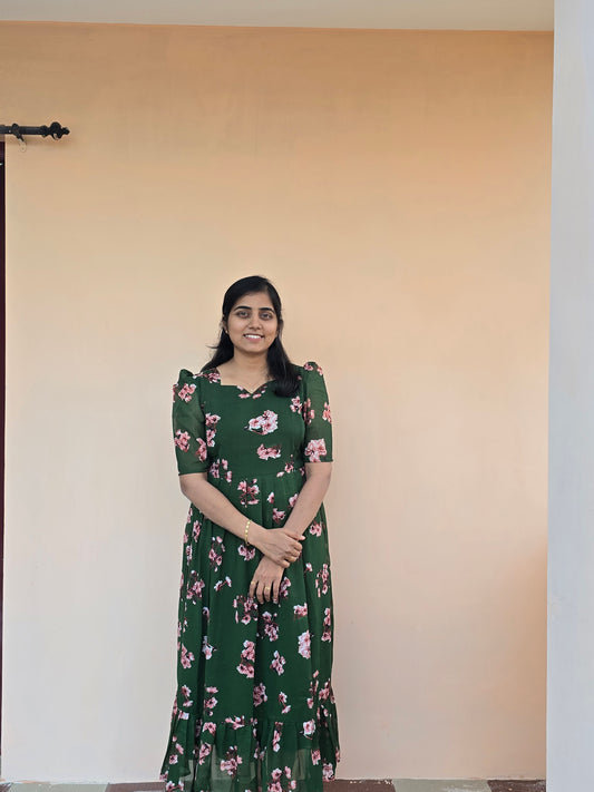 Green Georgette Digital Floral print Feeding Maxi with Zip