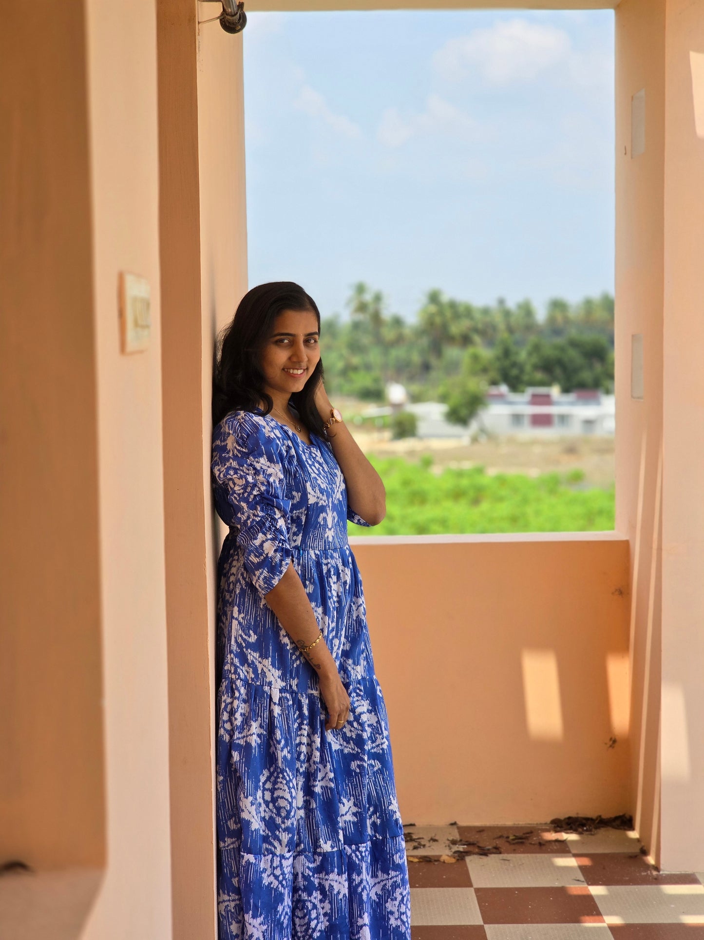 Blue and White Feeding Maxi with Zip and Full Lining