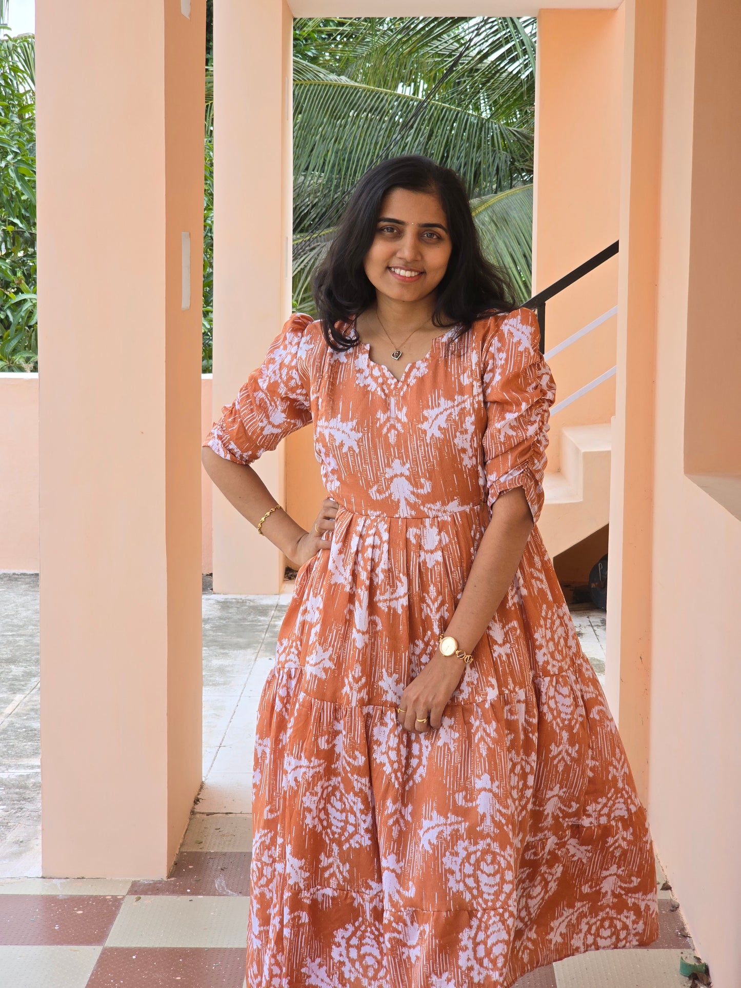 Rust Orange and White Feeding Maxi with Zip and Full Lining