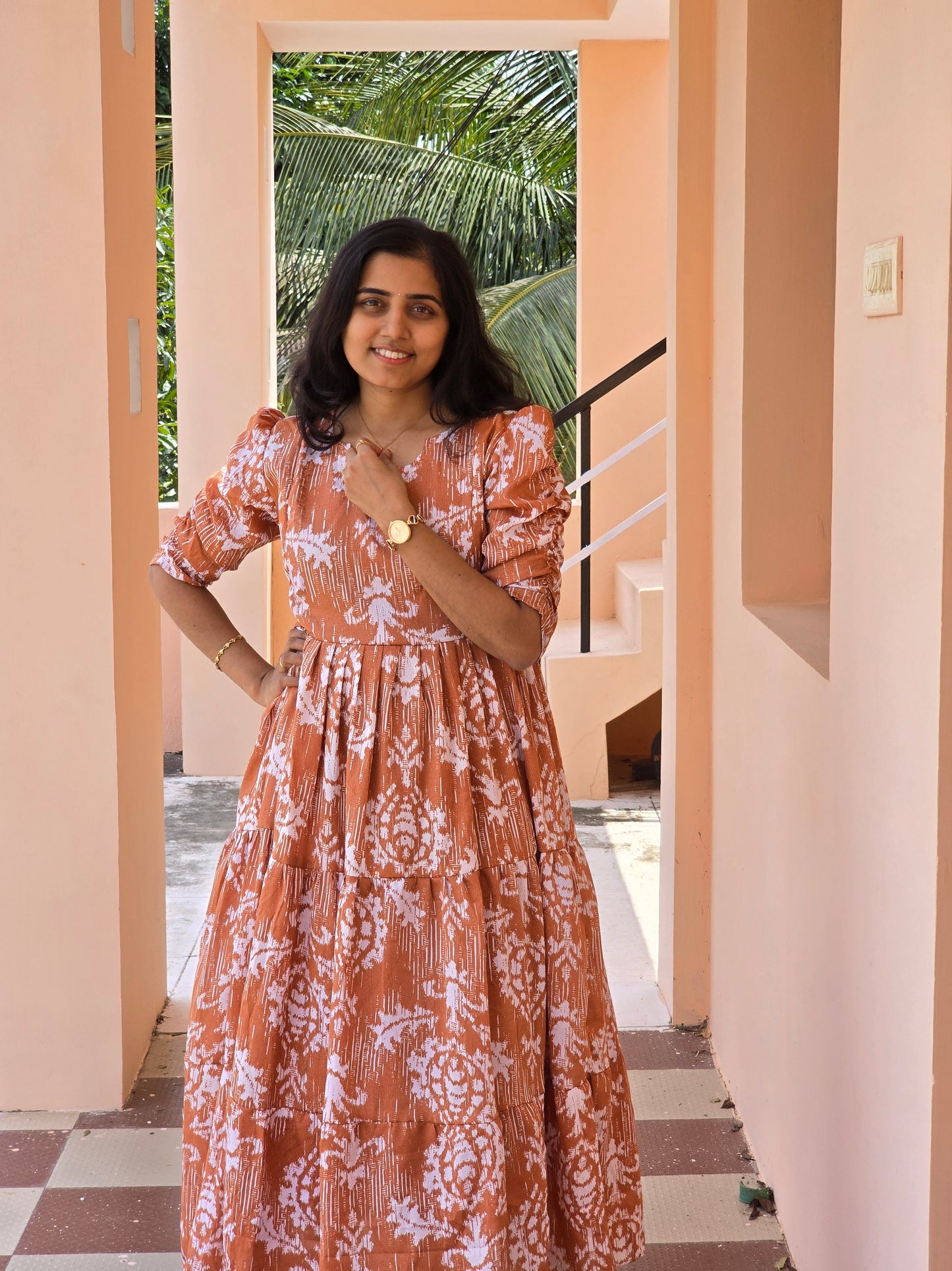 Rust Orange and White Feeding Maxi with Zip and Full Lining